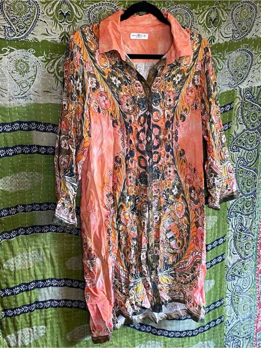 Natural Life Coral Floral Fiona Tunic Shirt Dress Size Medium Bohemian Indie - Picture 8 of 16